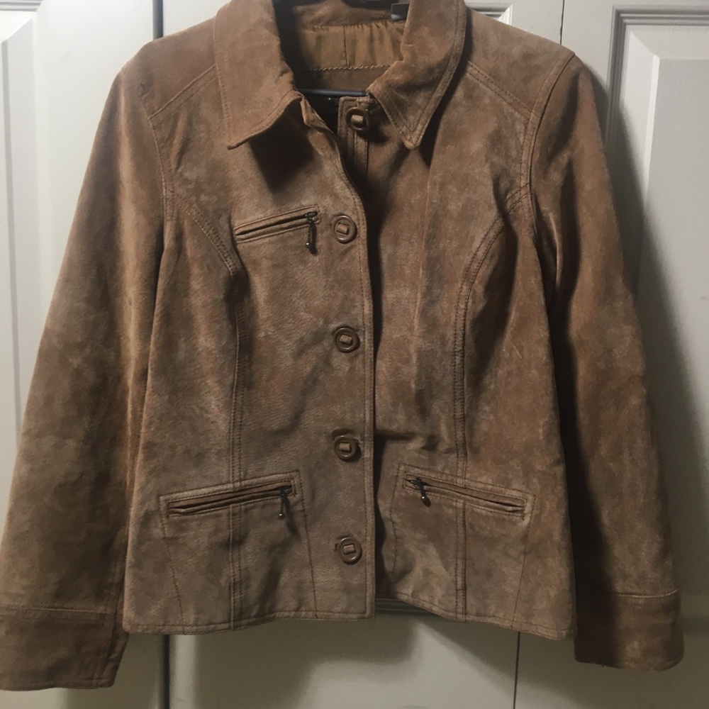 VTG Leather Jacket Suede Moto Brown Pockets Biker - Picture 10 of 13